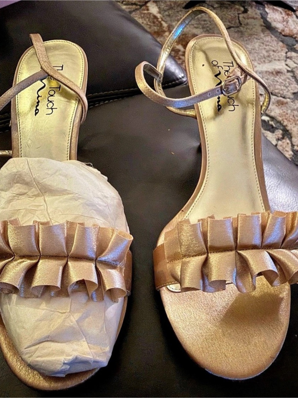 Touch of Nina Gold Ruffle Heels